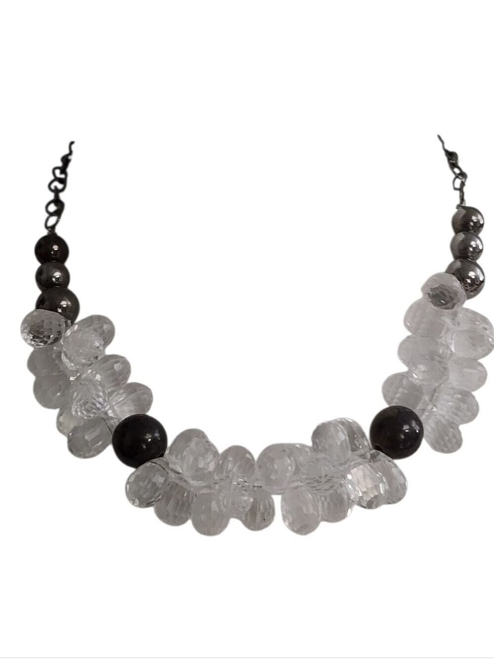 Gunmetal Necklace Clear Bead Black Accent